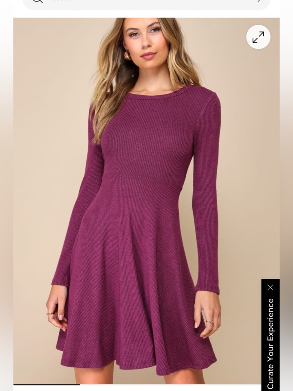 Lulu's Ribbed Fit-and-Flare Long Sleeve Dress in Berry Plum